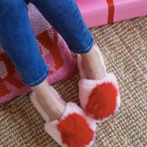 Pink Fuzzy Slippers with Red Puff Amor Shiraleah L/XL